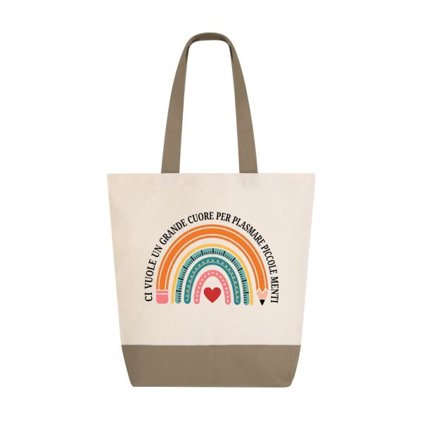 Borsa bicolore "ci vuole un grande cuore per plasmare piccole menti"