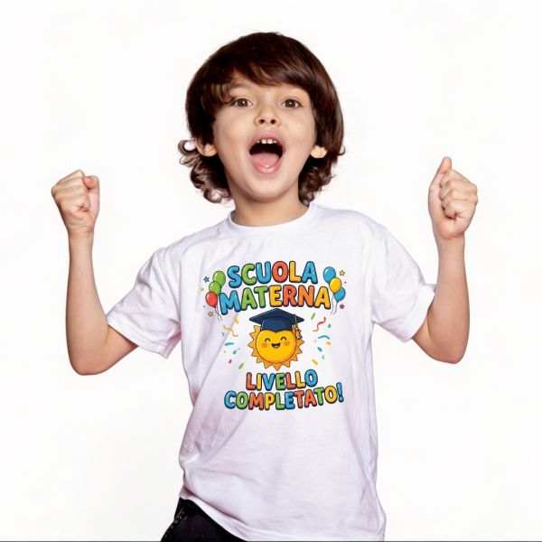 T-shirt bambino "Scuola Materna - livello completato"