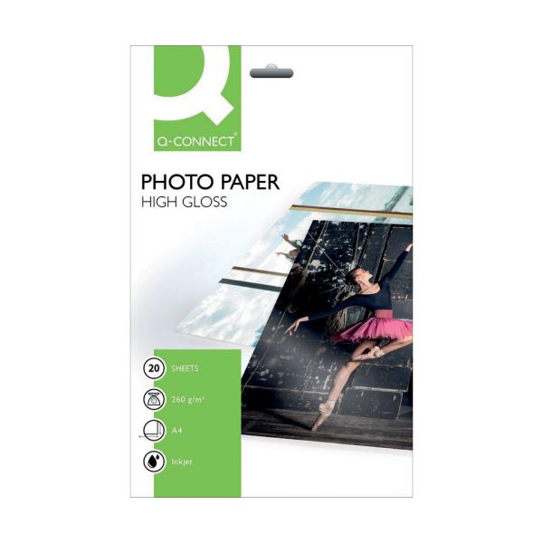 Carta fotografica Inkjet Q-Connect A4 bianco 260 g/m² lucida conf. da 20 fogli - KF02163