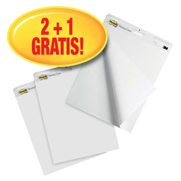 Blocchi lavagna Post-it® Meeting Chart bianco 63,5x77,5 cm 30 fogli Promo Pack 2+1 GRATIS - 7000081684
