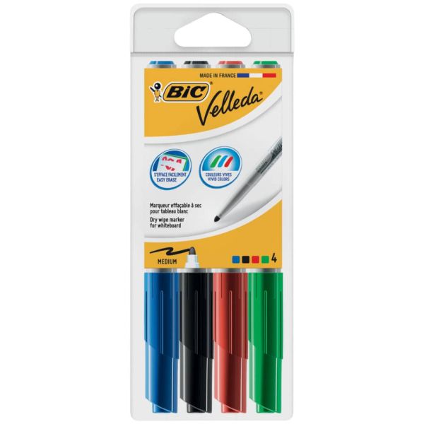 Marcatori per lavagne bianche BIC Velleda 1741 punta conica 4,5 mm assortiti - astuccio da 4 - 9581501