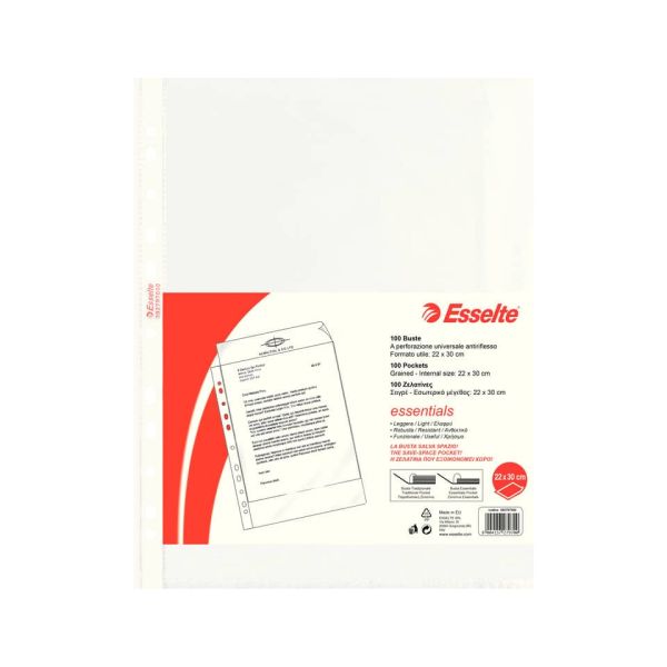 Buste a perforazione universale goffrate Esselte ESSENTIALS PP antiriflesso 22x30 cm conf.100 - 392797000