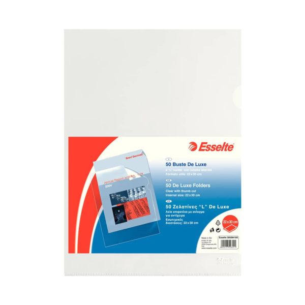 Buste a L non perforate Esselte DE LUXE PP lucido trasparente 22x30 cm liscia conf.50 - 395084100