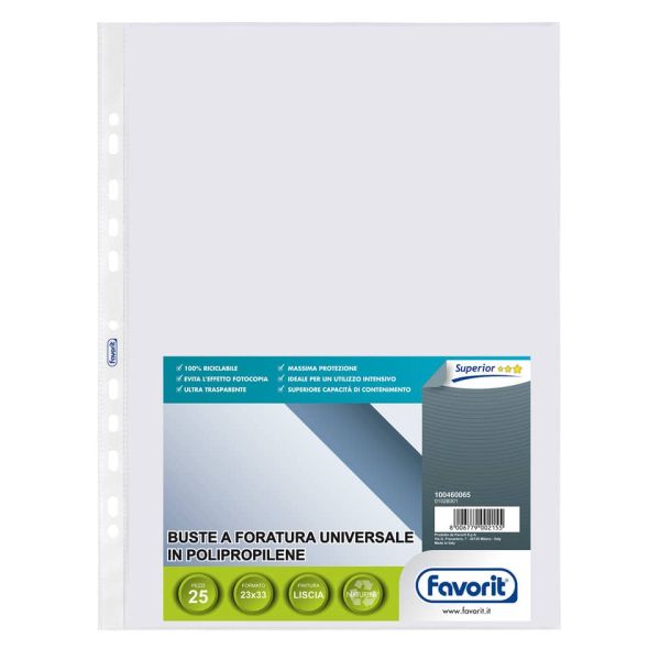 Buste trasp. a foratura universale FAVORIT liscia superior 23x33 cm conf. da 25 - 100460065