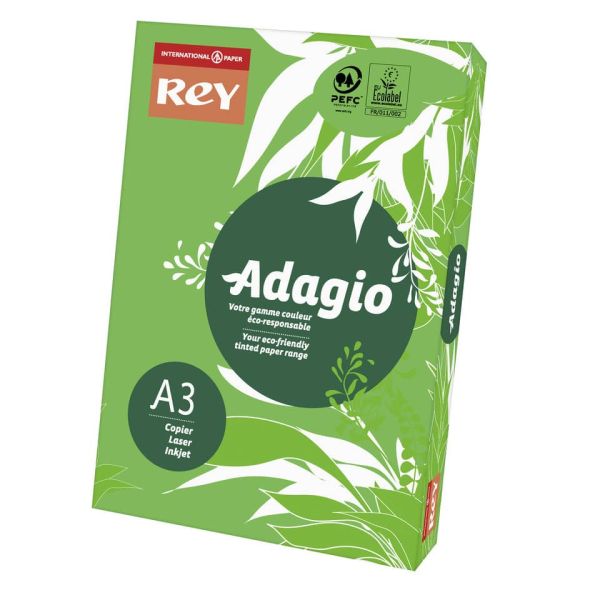 Carta colorata A3 Sylvamo Rey Adagio 160 g/m² verde intenso 52 - Risma da 250 fogli - ADAGI160X500