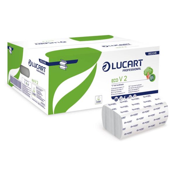 Asciugamani piegati a ''V'' 2 veli Lucart Eco V2 bianco 20 conf. da 190 pezzi - 863046