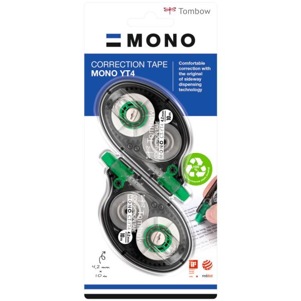 Correttore a nastro Tombow Mono Easy Write Tape - 4,2 mm x 10 m - blister 2 pz - PCT-YT4-2P