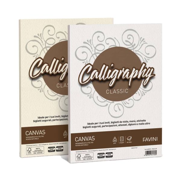 Carta canvas FAVINI Calligraphy per lettere ruvido su entrambi i lati 100 g/m² A4 bianco 01  50 fogli - A690214