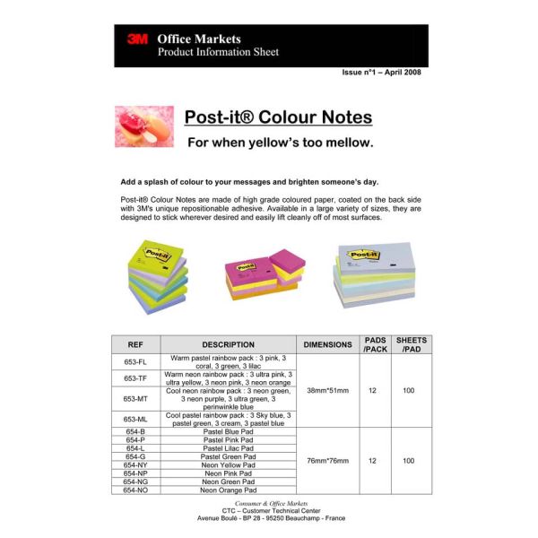 Foglietti Post-it® verde acido 100 fogli/blocchetto 76x76 mm - conf. 6 pz blisterati singolarmente - 654NG