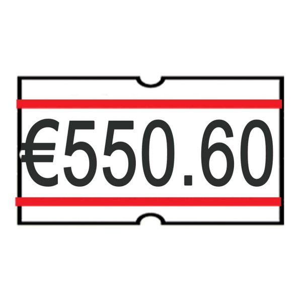 Rotolo da 1200 etichette per prezzatrice Printex rettangolari 21x12 mm bianco/rosso permanenti conf. 10 rotoli