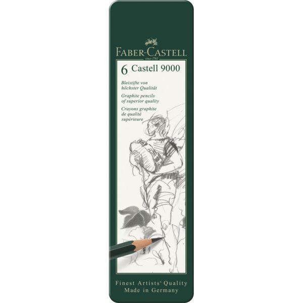 Astuccio in metallo 6 matite Faber-Castell 9000 - gradazioni assortite - 119063