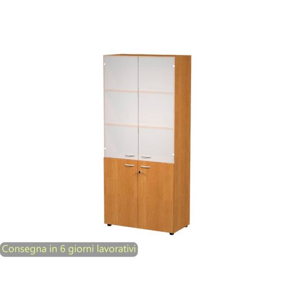 Armadio alto noce con 2 ante basse + 2 ante medie in vetro 90x45,8x200 cm linea componibili 2898 - AR/ST+AB+AVM/4