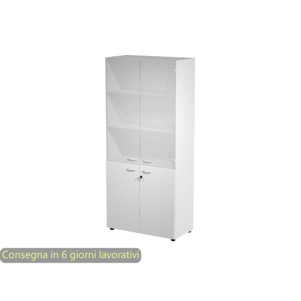 Armadio alto grigio con 2 ante basse + 2 ante medie in vetro 90x45,8x200 cm linea componibili 2898 - AR/ST+AB+AVM/9