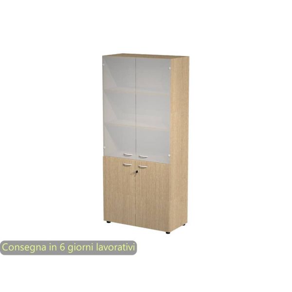 Armadio alto rovere con 2 ante basse + 2 ante medie in vetro 90x45,8x200 cm linea componibili 2898 - AR/ST+AB+AVM/C