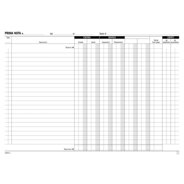 Blocco prima nota cassa Data Ufficio 21,5x29,7 cm - 50x2 copie autoricalcanti DU16804C000