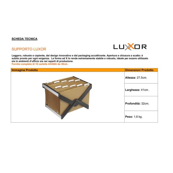 Supporto per cartelle sospese LUXOR 39 cm forma a X avana 41x32x27 cm 10 cartelle - LUXOR 4 AV 10 P1