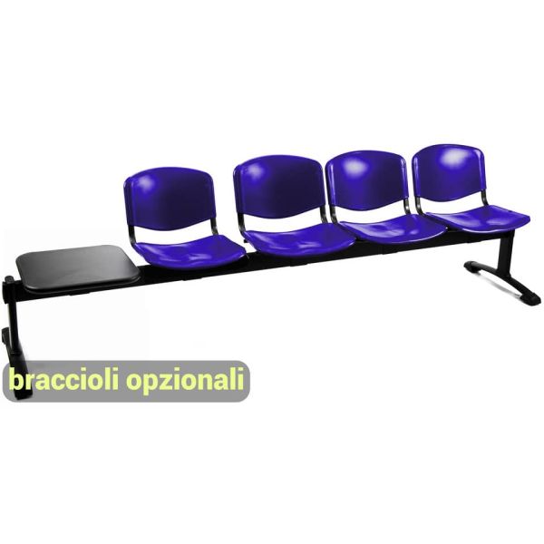 Panca 4 posti attesa Unisit Dado D54PT con tavolino - rivestimento ignifugo blu - D54PT/IB