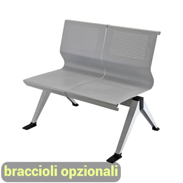 Panca 2 posti attesa Unisit Panair PA2P acciaio verniciato grigio - schienale forato traspirante - PA2P