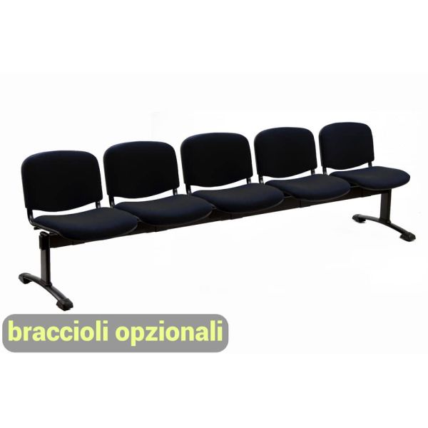 Panca 5 posti attesa Unisit Dado D55P - rivestimento ignifugo nero D55P/IN