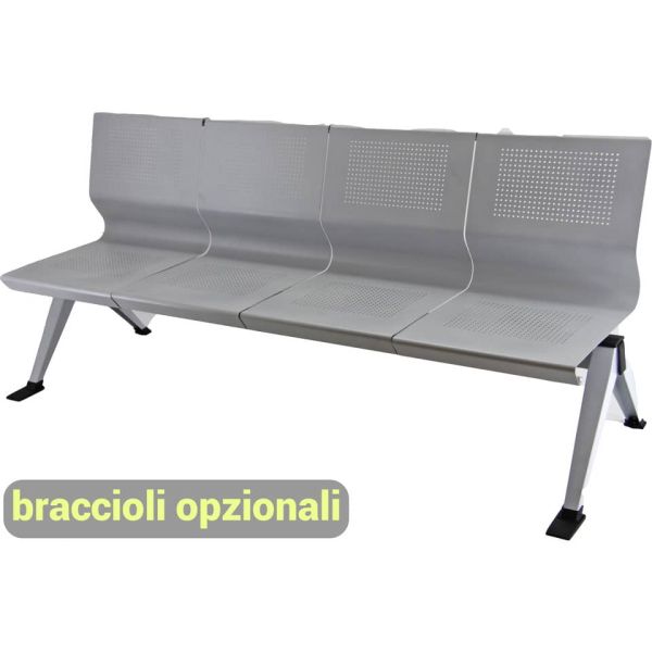 Panca 4 posti attesa Unisit Panair PA4P acciaio verniciato grigio - schienale forato traspirante - PA4P
