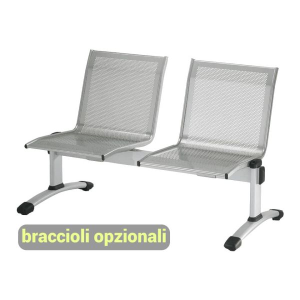 Panca 2 posti attesa Unisit Plexus PS2P in acciaio grigio - schienale e seduta forati traspiranti - PS2P