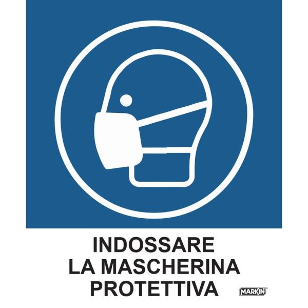 Adesivo segnaletico Markin ''Indossare la mascherina protettiva'' in LWM 12,5x15,2 cm - Conf. 2 pezzi - X110COV-4
