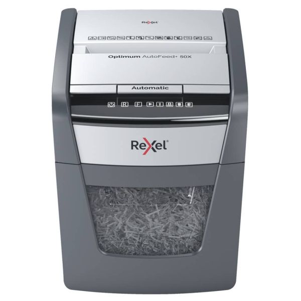 Distruggidocumenti uso personale Rexel Optimum AutoFeed+ 50X EU - P-4 - 20 L - taglio frammenti 4x28 mm nero 2020050XEU