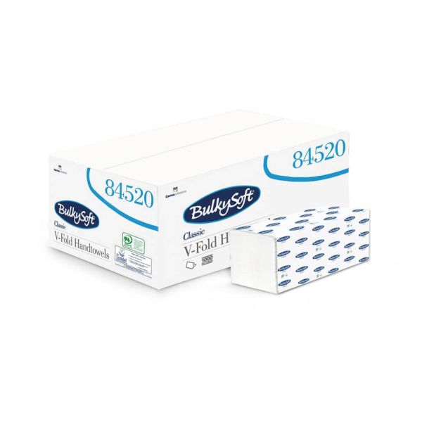 Asciugamani interfogliati piagatura a V Bulkysoft Classic 24x21,5 cm bianco Cf. 15 fascette da 200 fogli - 84520.E20