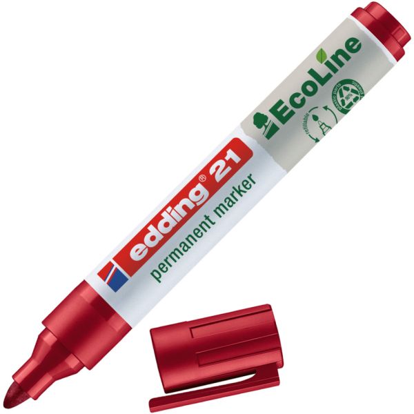 Marcatore permanente Edding 21 EcoLine punta tonda - tratto 1,5-3 mm rosso - 4-21002