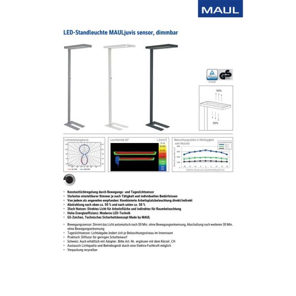 Lampada piantana a LED dimmer con sensore movimento/crepuscolare Juvis Maul bianco - 82586-02