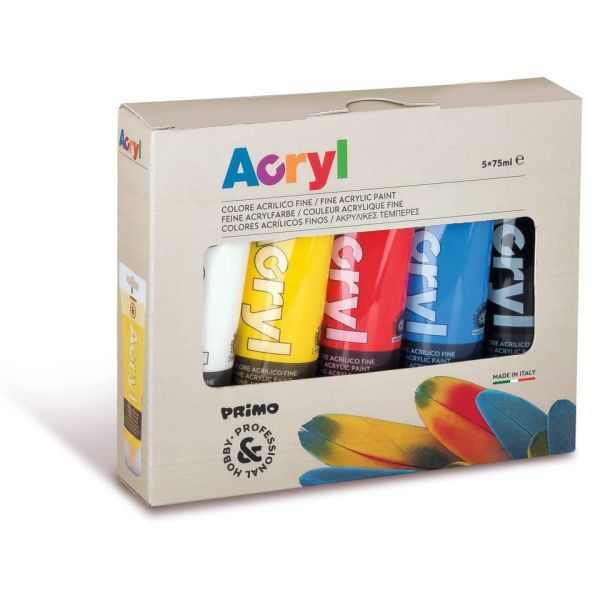 Colore acrilico fine Primo H&P 75 ml - Conf. 5 tubetti colori primari assortiti 421TATM5