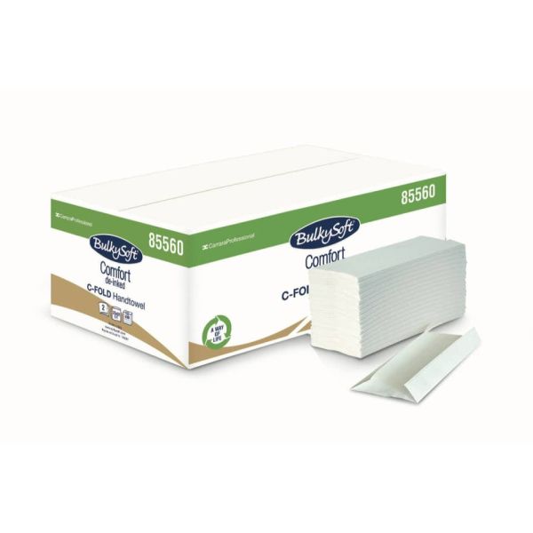 Conf. da 20 fascette composte da 153 fogli di asciugamani ripiegati a C 23x31 cm Bulkysoft Comfort bianco - 85560.E10