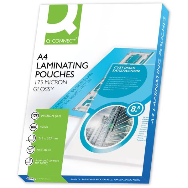 Pouches per plastificatrici Q-Connect 216x303 mm lucide A4 conf. 100 pz 175 micron - KF11342