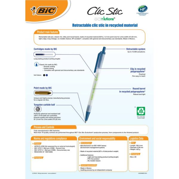 Penna ecologica a scatto BIC ECOlutions Clic Stic 1 mm blu 8806891