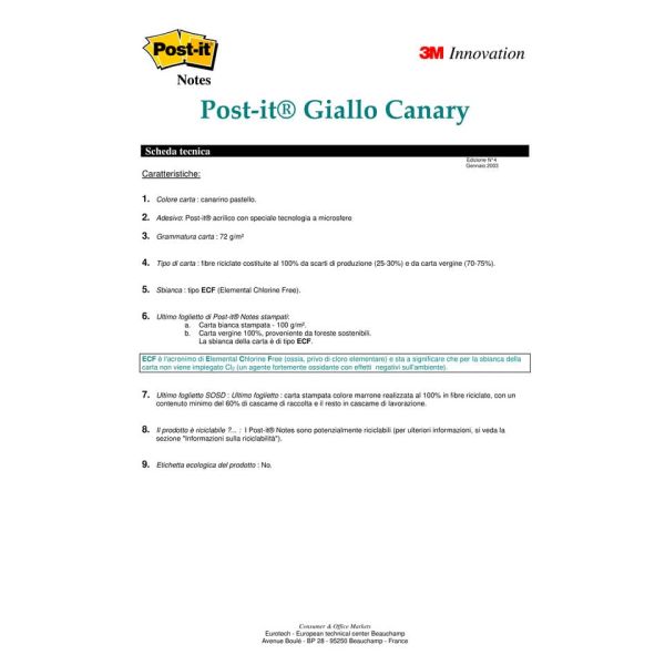 Foglietti riposizionabili Post-it® Notes giallo Canary™ 76x127 mm Value Pack 16+4 blocchetti GRATIS - 655-VP20
