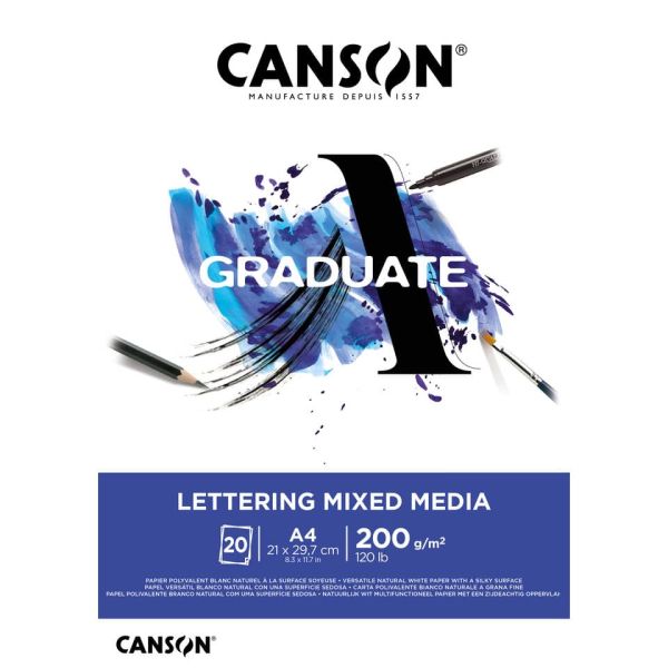 Blocco GRADUATE Lettering Mixed Media A4 20 fogli 200 g/m² Canson bianco C31250P028
