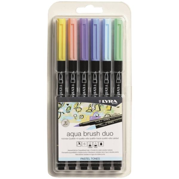 Pennarelli AQUA BRUSH DUO Set 6 pennarelli confezione appendibile Lyra colori pastel - L6521061