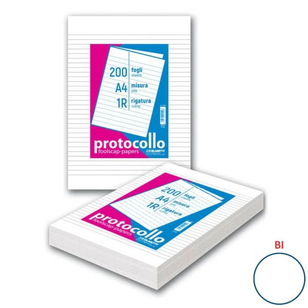 Fogli protocollo A4 - 60 gr/mq - Blasetti bianco - senza margini - Risma da 200 fogli - 1286
