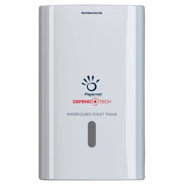 Dispenser antibatterico per carta igienica interfogliata Defend Tech - 26,5x16,5x13,5 cm Papernet bianco