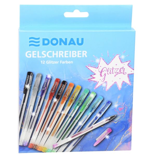 Penne a gel con glitter Donau 1 mm - conf. da 12 colori assortiti - 322143