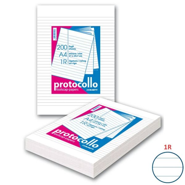 Fogli protocollo A4 - 60 gr/mq - Blasetti 1R - senza margini - Risma da 200 fogli - 1280