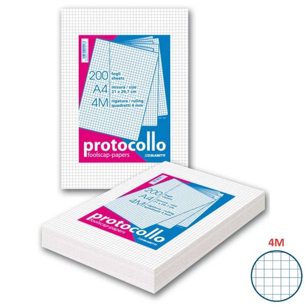 Fogli protocollo A4 - 60 gr/mq - Blasetti 4M - senza margini - Risma da 200 fogli - 1281