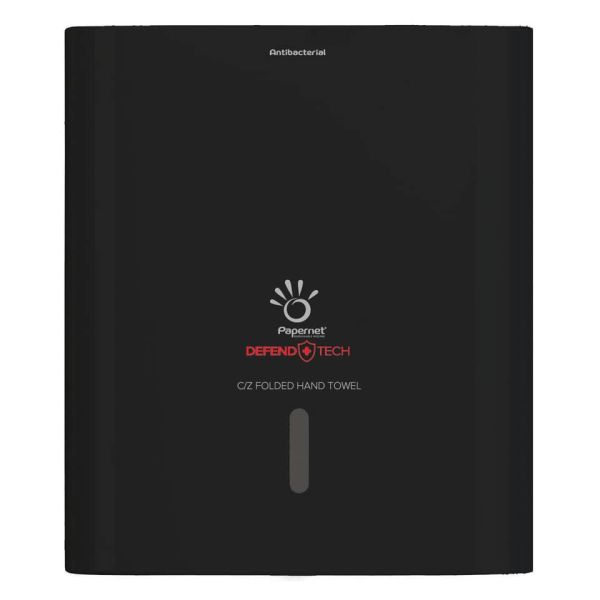 Dispenser antibatterico con adattatore Papernet Defend Tech per asciugamani piegati a C e Z  nero - 33,6x30x14,5 cm