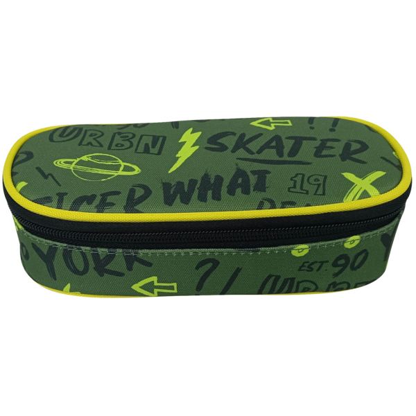 Astuccio ovalino con cerniera piccolo Donau 21x5,5x10,5 cm motivo New York verde - 322131085