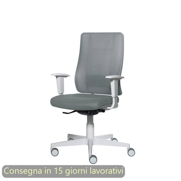 Poltrona semi-direzionale Liberty Syncro Seditaly scocca bianca tessuto ignifugo grigio scuro - L2G0S1TDGDM71