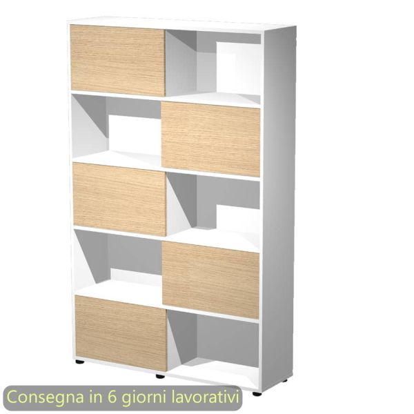 Libreria alta Tetris 5 ripiani con ante scorrevoli 120x35xH.190,6 cm Artexport bianco/rovere - 17060/3C