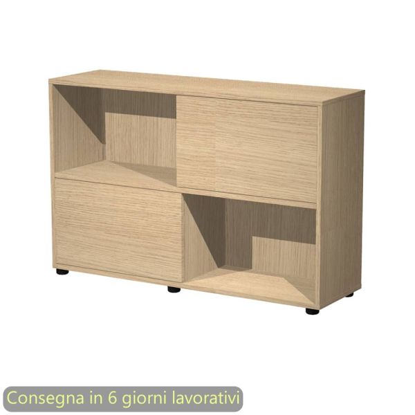 Libreria bassa Tetris 2 ripiani con ante scorrevoli 120x35xH.79 cm Artexport rovere - 17066/CC