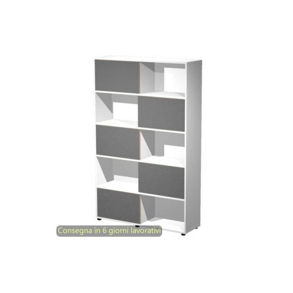 Libreria alta 120x35xH.190,6 cm con 5 ante scorrevoli struttura bianca Blade Artexport ante antracite - 17060/3T