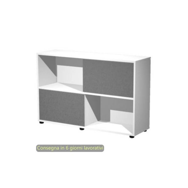 Libreria bassa 120x35xH.79 cm con 2 ante scorrevoli struttura bianca Blade Artexport ante antracite - 17066/3T