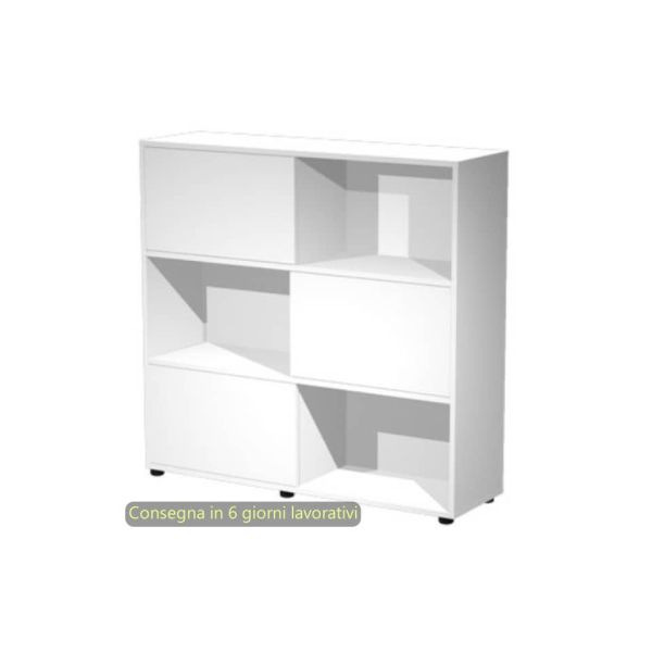 Libreria media Tetris 3 ripiani con ante scorrevoli 120x35xH.116,2 cm Artexport bianco - 17065/33